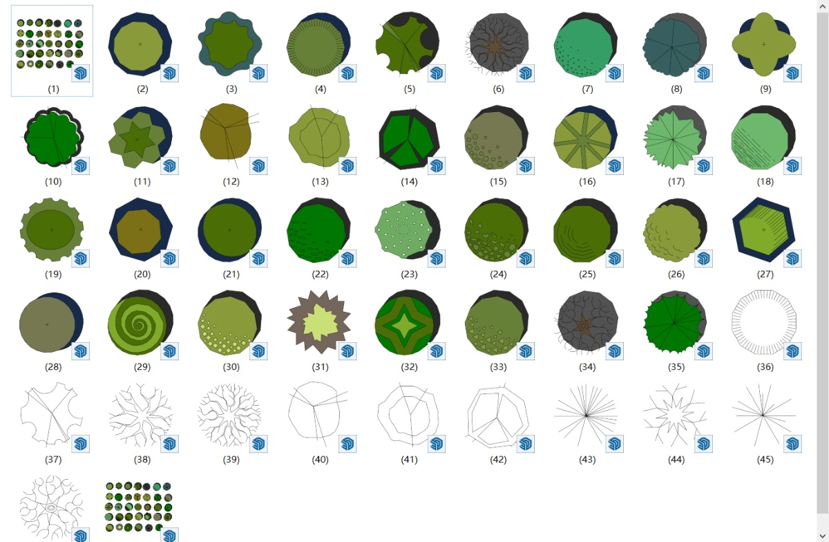 SketchUp园林景观单体模型-平面树su模型草图大师模型免费下载202401231