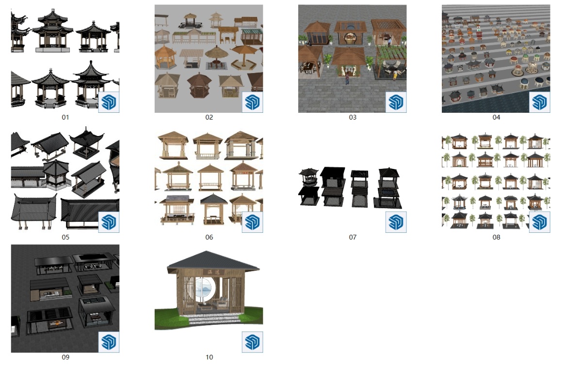 SketchUp园林景观模型-景观亭su模型草图大师模型免费下载20240829