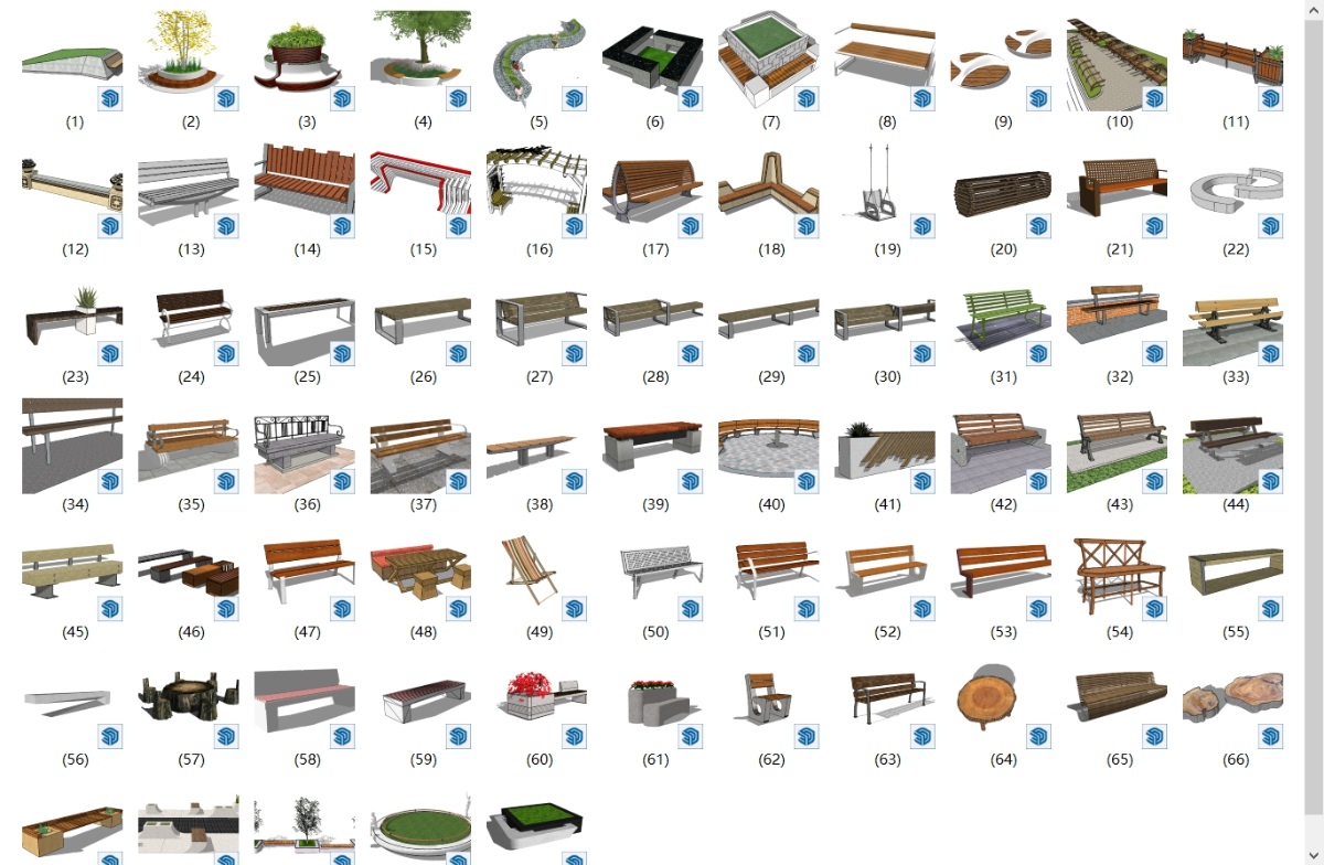 SketchUp园林景观单体模型-景观凳子su模型草图大师模型免费下载20250123