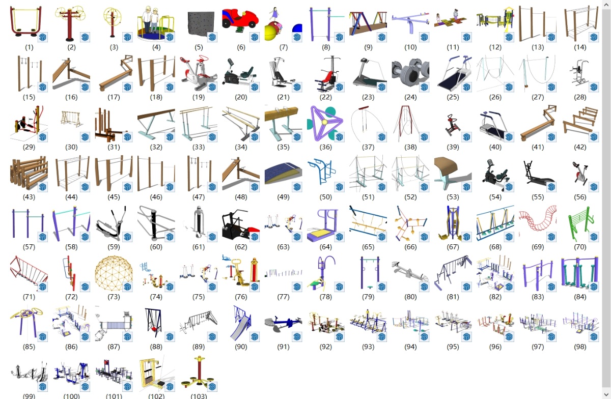 SketchUp园林景观单体模型-健身器材su模型草图大师模型免费下载20250207