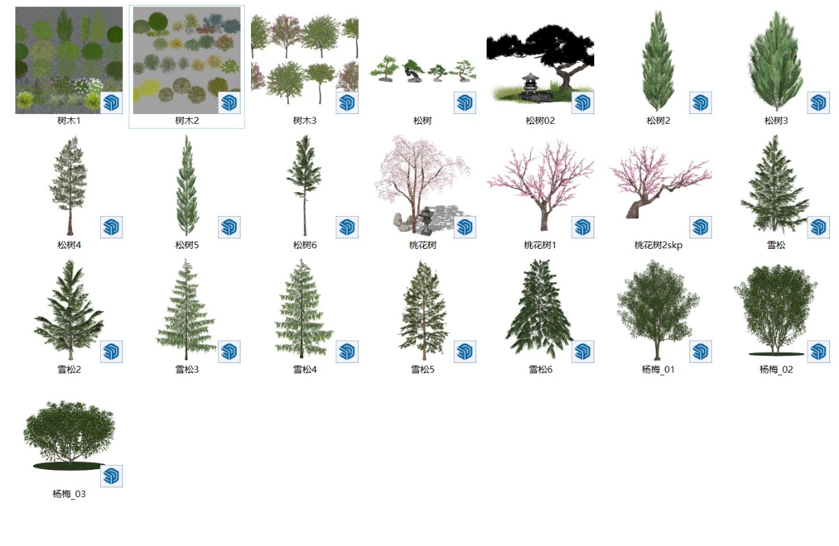 SketchUp园林景观模型-树木su模型草图大师模型免费下载20240901