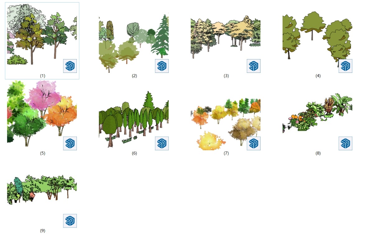 SketchUp园林景观单体模型-2D写意植物su模型草图大师模型免费下载20250121