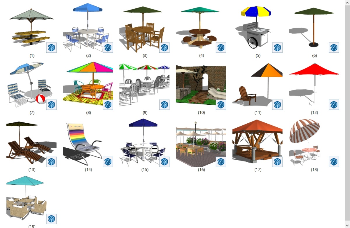 SketchUp园林景观单体模型-太阳伞su模型草图大师模型免费下载20250218