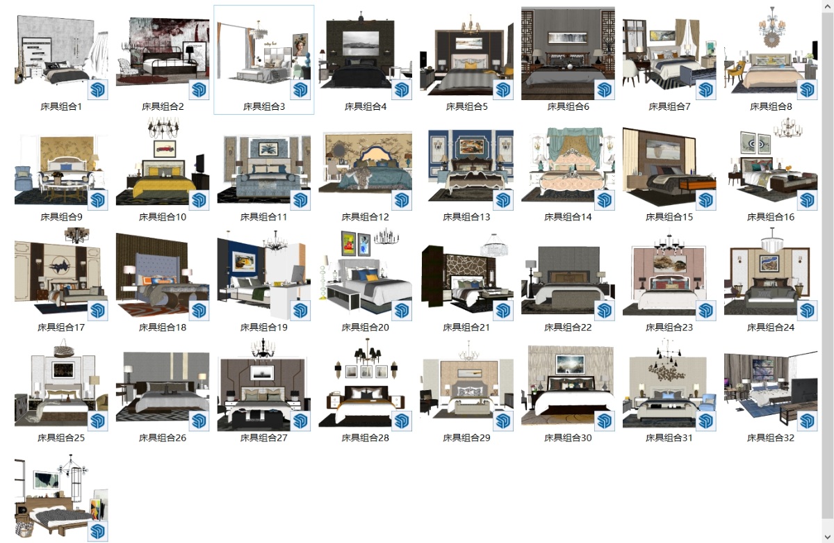 SketchUp室内家装-床具组合模型su模型草图大师模型免费下载202401003