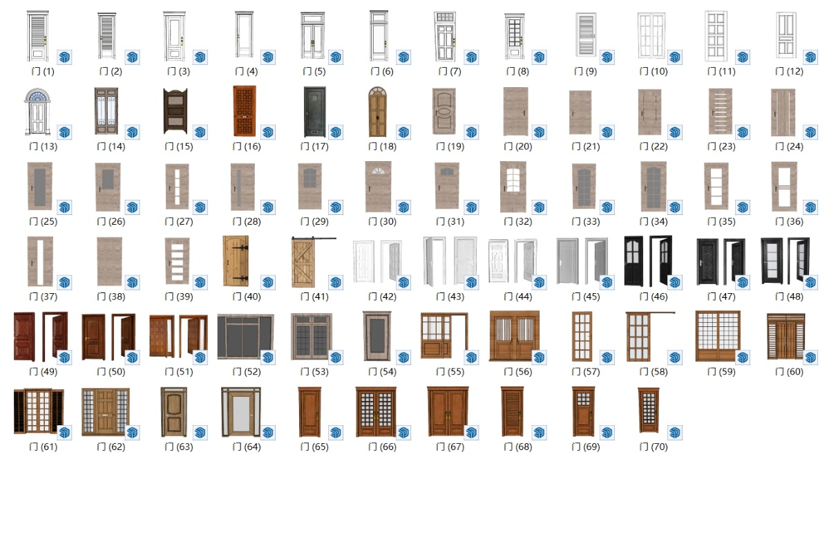 SketchUp室内单体模型-门形意素材su模型草图大师模型免费下载202401209