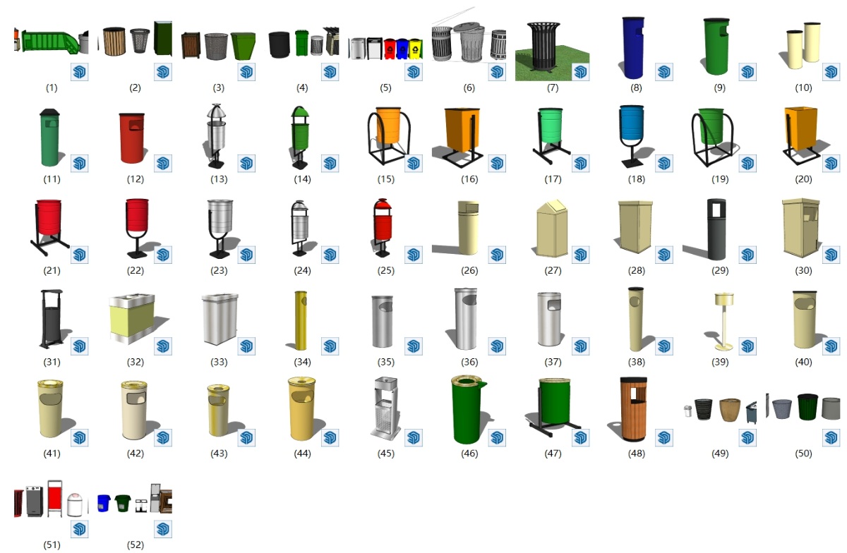 SketchUp园林景观单体模型-垃圾箱su模型草图大师模型免费下载20250210