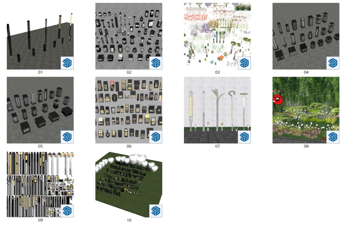 SketchUp园林景观模型-景观灯su模型草图大师模型免费下载20240826