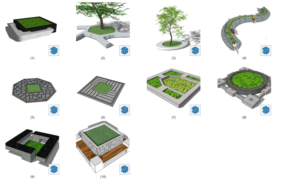 SketchUp园林景观单体模型-树池座椅su模型草图大师模型免费下载20250211