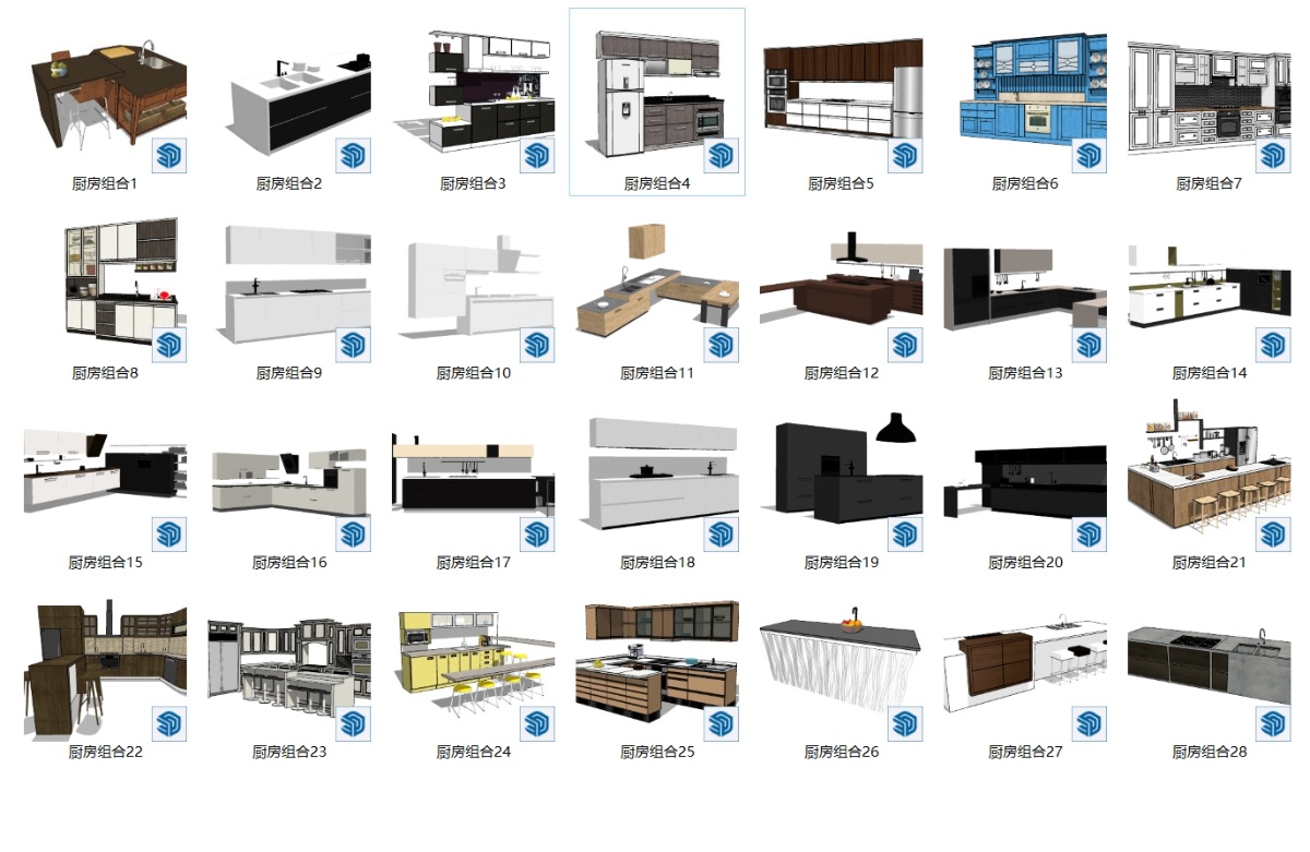 SketchUp室内家装-厨房组合模型su模型草图大师模型免费下载202401002