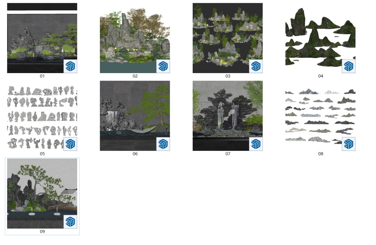 SketchUp园林景观模型-假山su模型草图大师模型免费下载20240824
