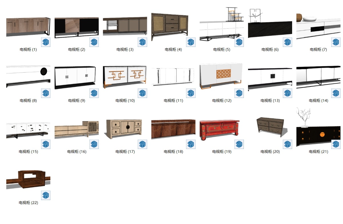 SketchUp室内新中式模型-柜类su模型草图大师模型免费下载202401219