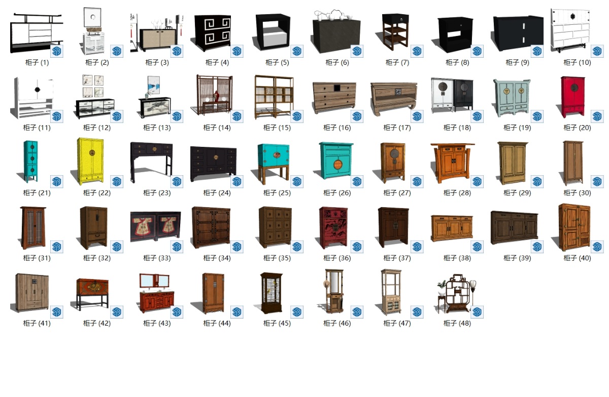 SketchUp室内新中式模型-柜类su模型草图大师模型免费下载202401219