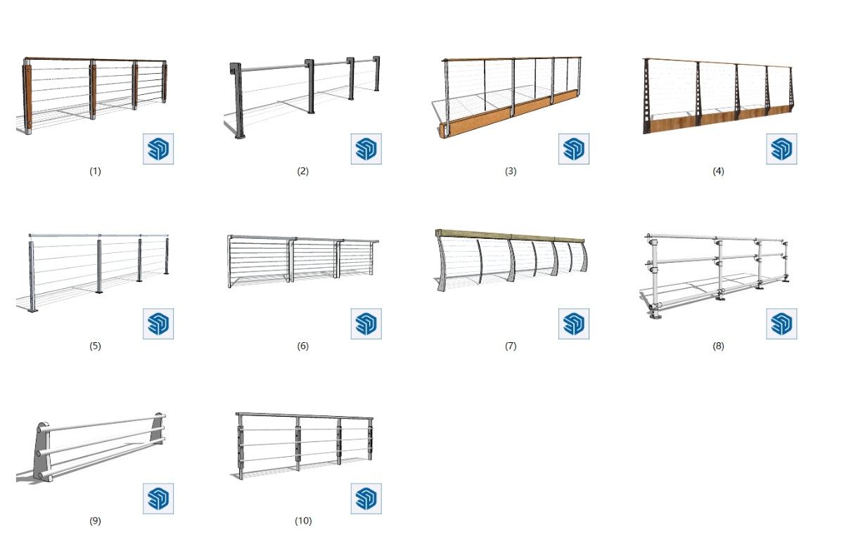 SketchUp园林景观单体模型-不锈钢钢丝栏杆su模型草图大师模型免费下载20250220