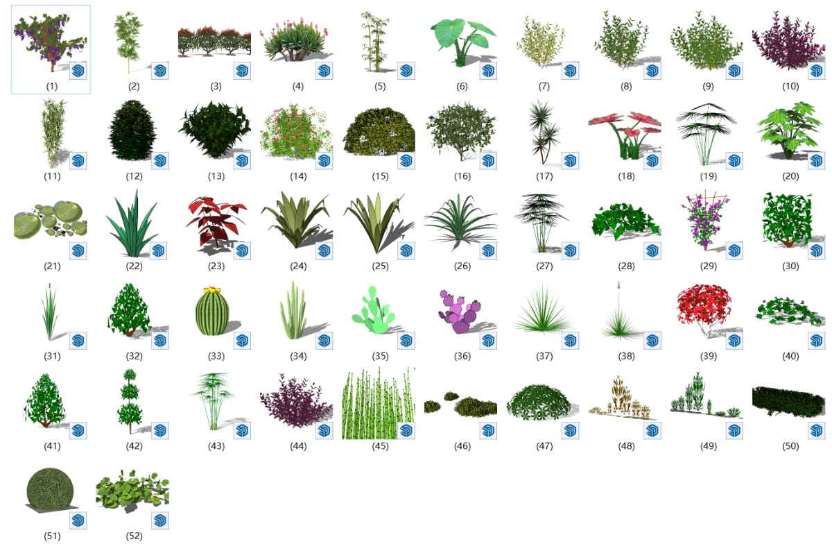 SketchUp园林景观单体模型-3D灌木su模型草图大师模型免费下载20250116