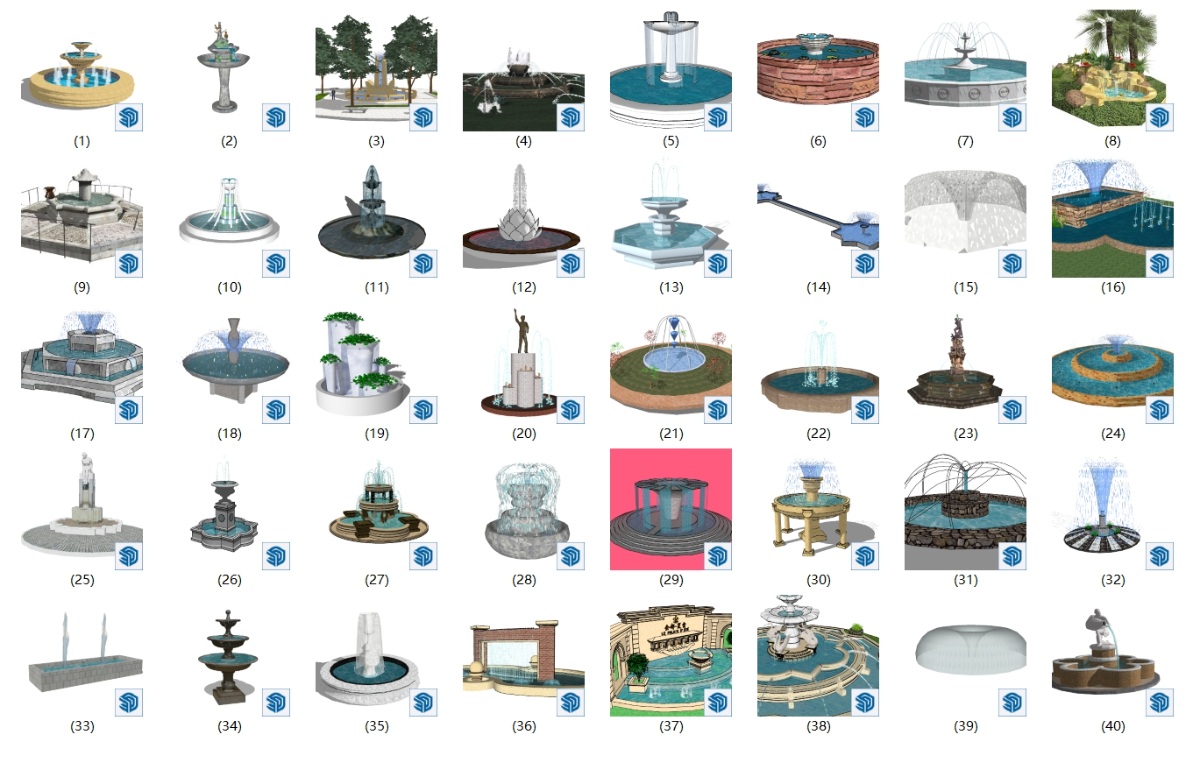 SketchUp园林景观单体模型-景观喷泉su模型草图大师模型免费下载20250125