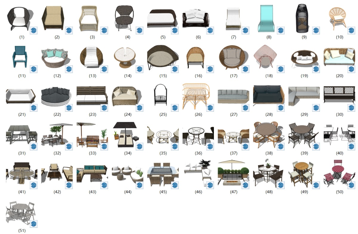 SketchUp园林景观单体模型-户外沙发su模型草图大师模型免费下载20250206